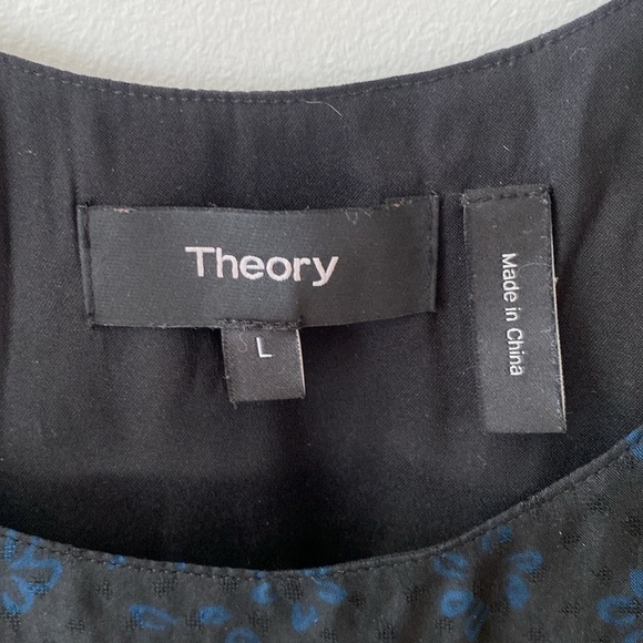 Theory Flower-Print Scoop Tank Top Silk Blouse Black Blue Floral Size L - Picture 7 of 11